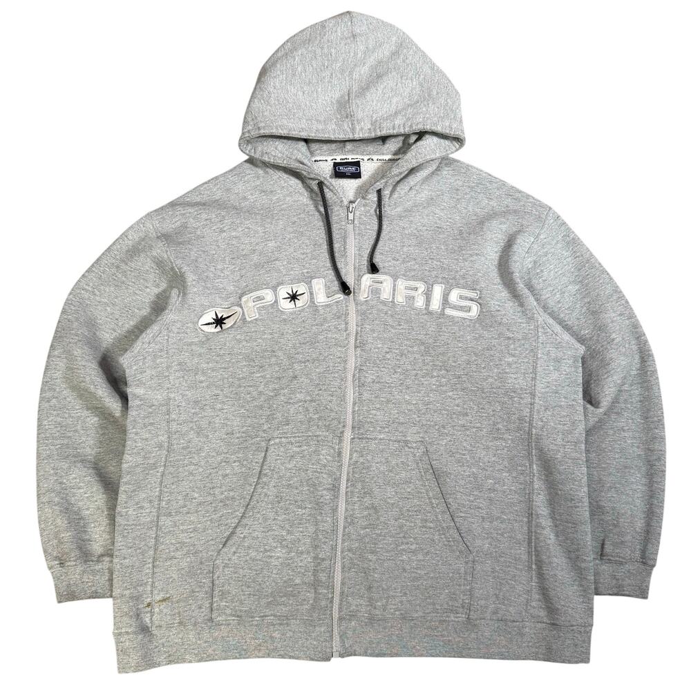 Vintage 90s Polaris Full Zip Hoodie Gray Spell Out 2XL Heavyweight Sweatshirt